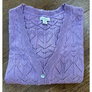 Sundance Ionia Pointelle Open Knit Cardigan in Lilac Purple Cotton Blend Sz XL